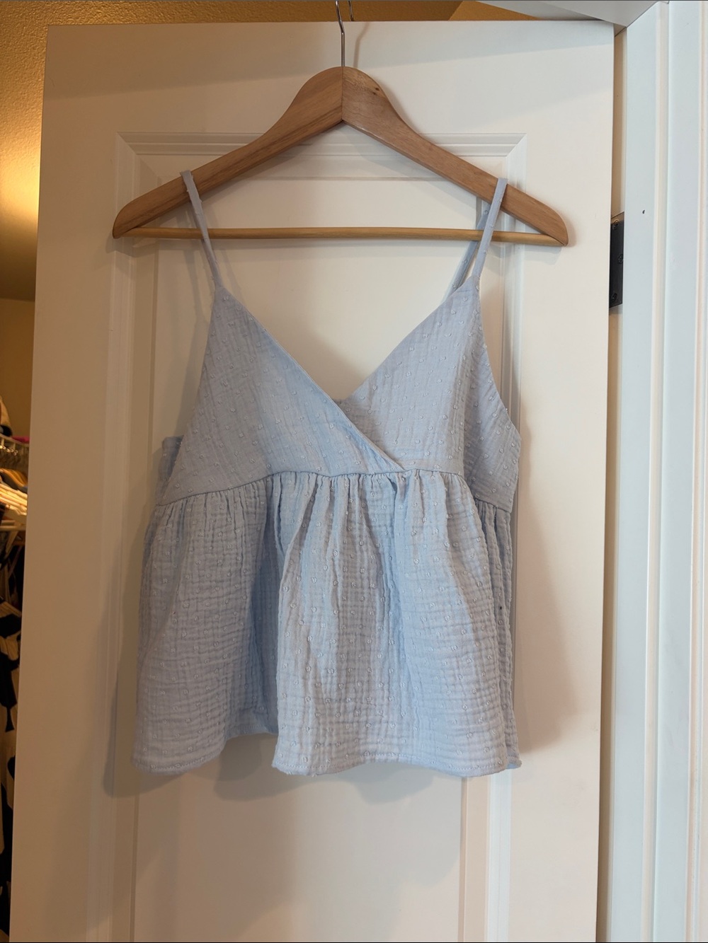 H&M Light Blue Spaghetti Strap V-Neck Peplum Camisole